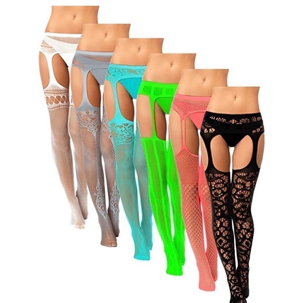 Women's Lace Garter Stockings Set - Multicolor